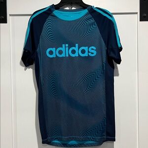 Adidas Navy and Teal Patterned  SOCCER SPORT Tee
